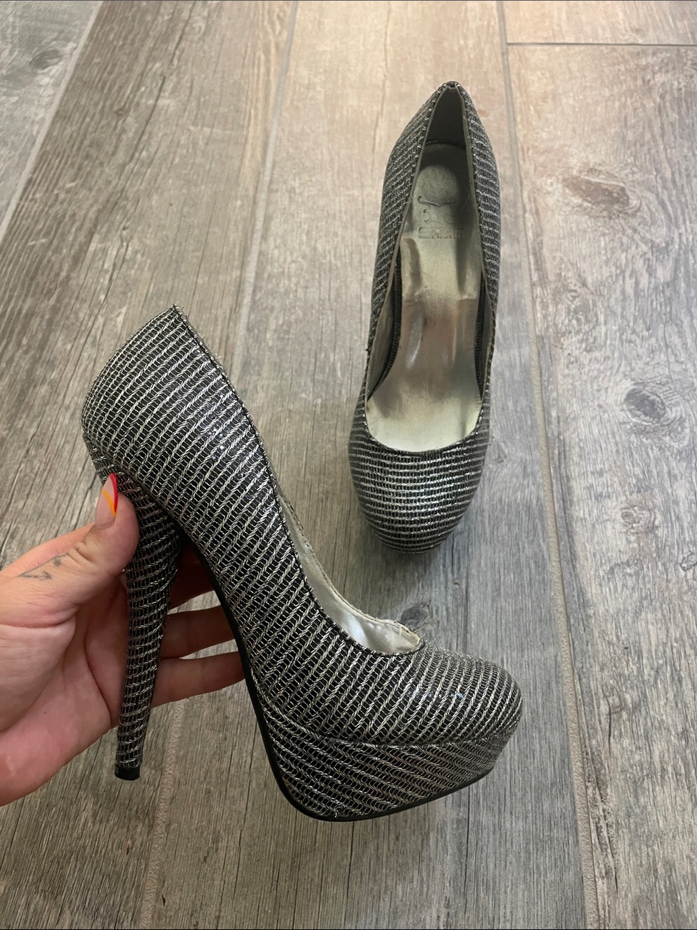 Shiekh Silver Glitter Platform Stiletto Pumps